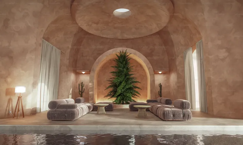 Relaxation lounge with comfortable seating in warm tones